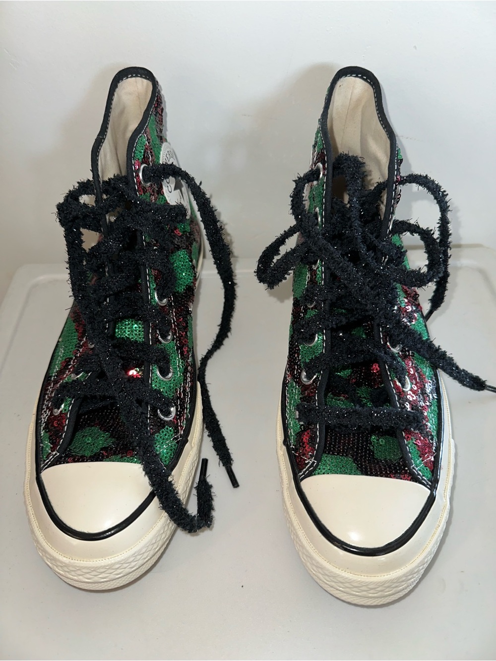 Converse Women's High-Top Sequined Sneakers in Green/Red Black W sz 7.5 NWOT